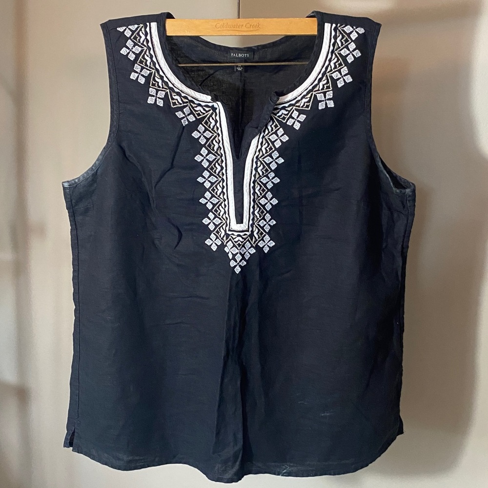 Talbots Black Tank Top with White Embroidery